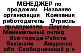 МЕНЕДЖЕР по продажам › Название организации ­ Компания-работодатель › Отрасль предприятия ­ Другое › Минимальный оклад ­ 1 - Все города Работа » Вакансии   . Амурская обл.,Свободненский р-н